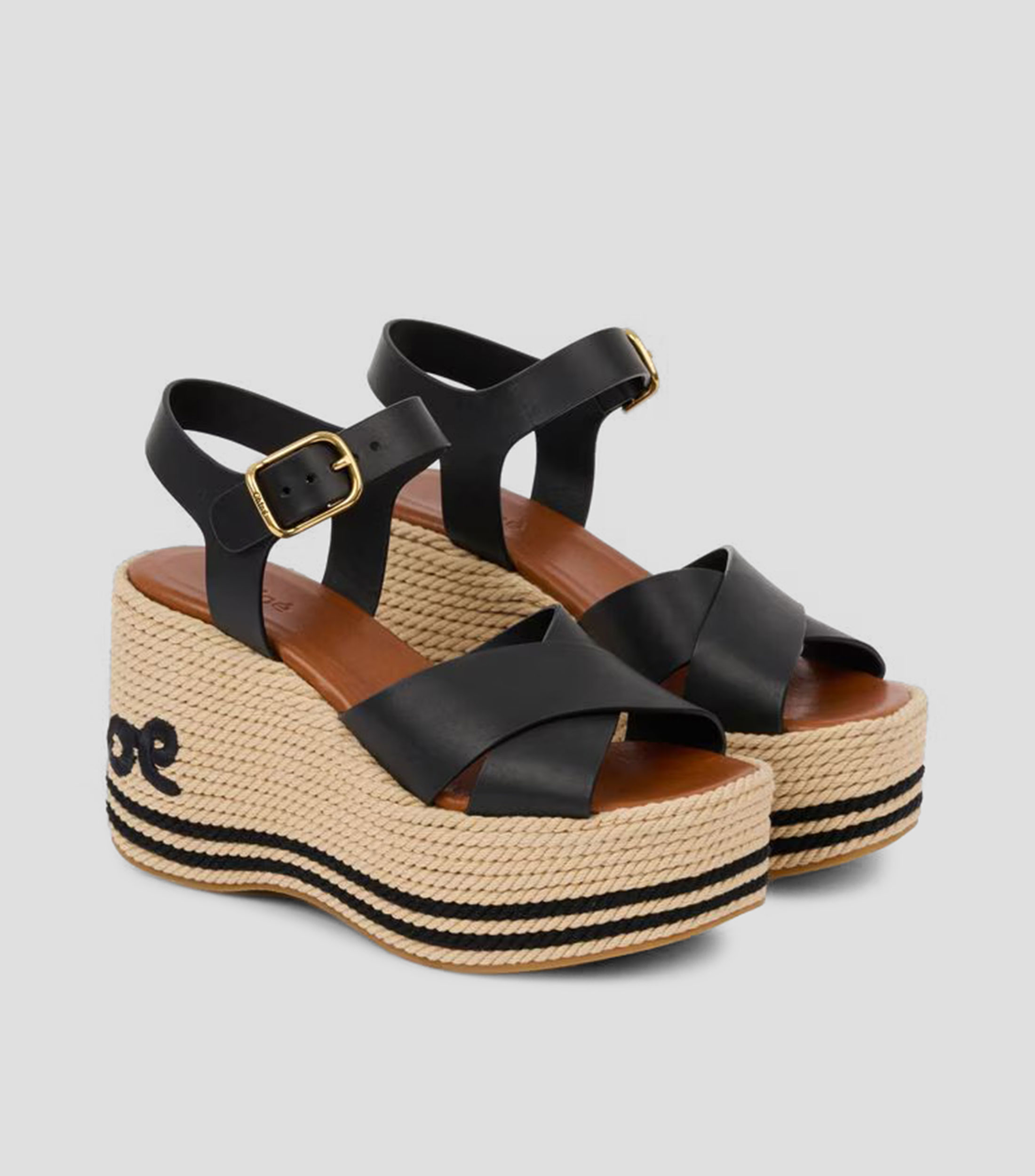 Sandalias de tacón alto de cuña en piel Mujer